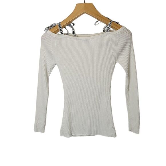 Sandro Rayann Off-the-Shoulder Graphic  Strap Sweater - Picture 4 of 9